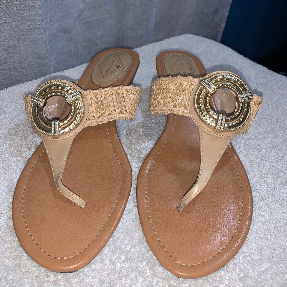 St. John’s bay - flip flop sandals - light tan - size 9 wedge low heel.